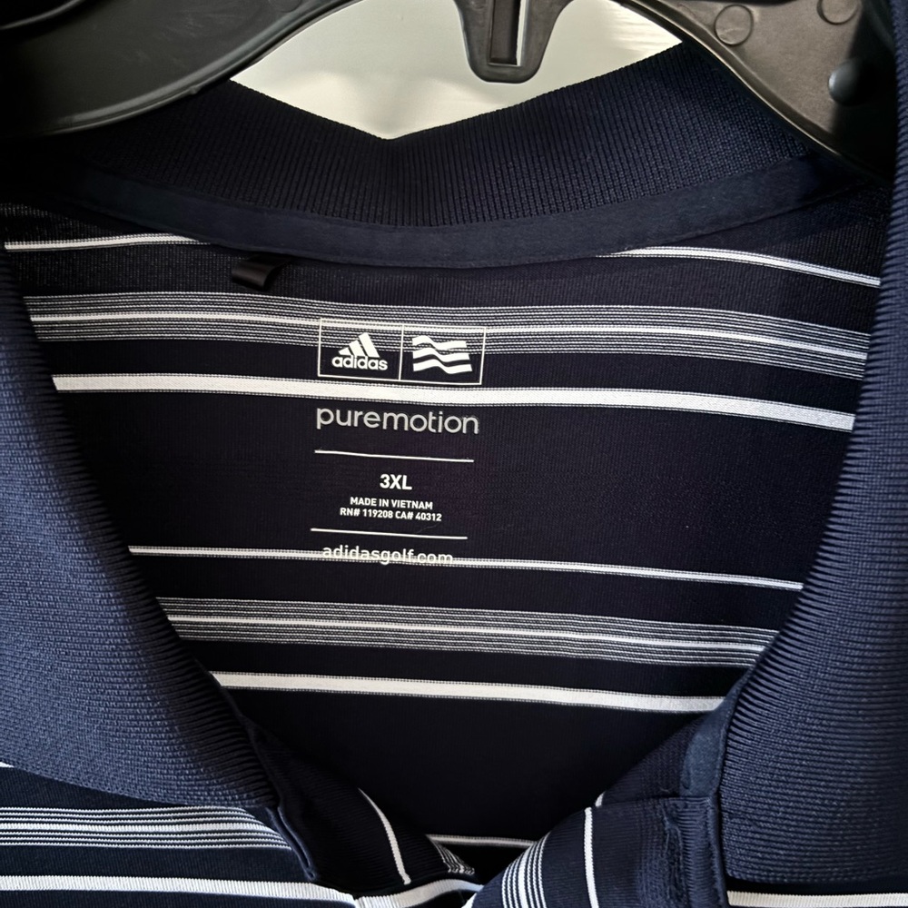 Adidas Puremotion Navy Polo with White Stripes